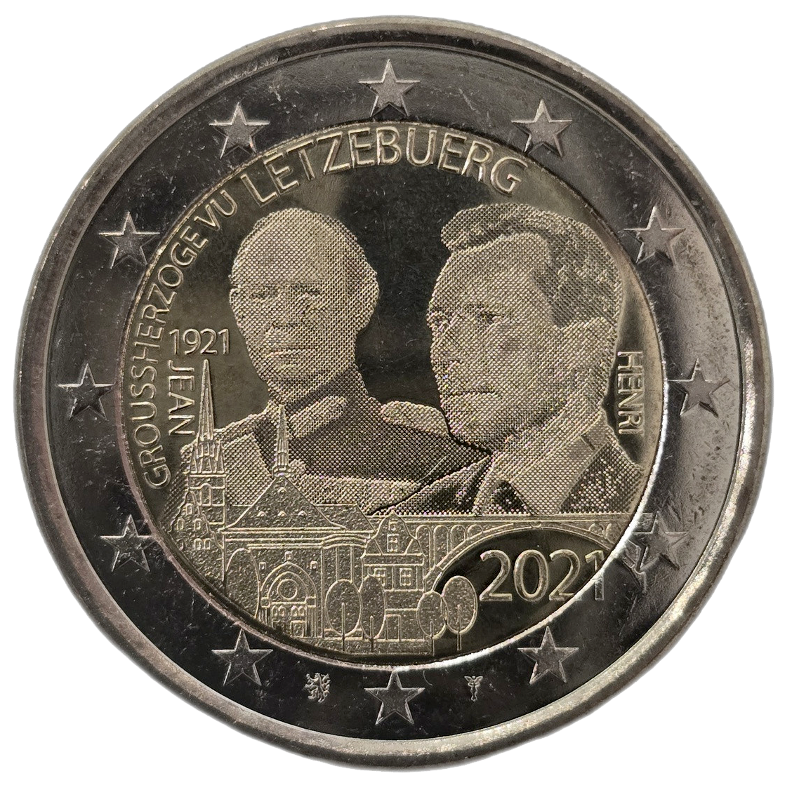 2 euros conmemorativa Centenario del nacimiento del Gran Duque Jean - difuminado